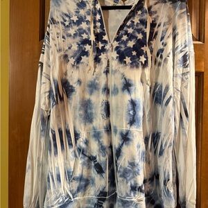 Blue and White Tie-Dye Women's Hoodie